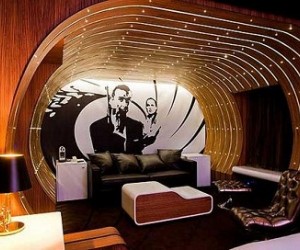 One of 28 themed rooms in the hotel, it features Bond inspired memorabilia and furnit...