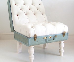 Retro suitcase turned into a high class love couch.