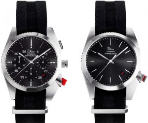 Accessorize your stylish suit with a classic Dior Chiffre Rouge fabric strap watch.