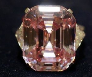 Expected to fetch upwards of $40 Million, measuring 24.78 carats, the fancy intense p...